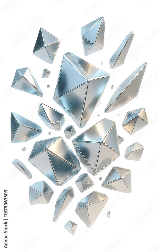 Obraz premium Geometric shards in a loose orbit, each radiating a soft halo.