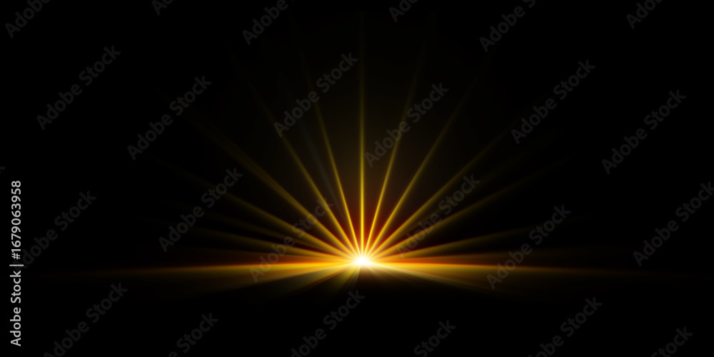 Obraz premium Radiant golden sunrise rays emerging from darkness.