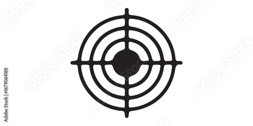 Black oval target with concentric circles and crosshairs on a white background
