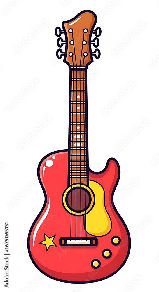 Fototapeta premium Cartoon Illustration of a Red Acoustic Guitar.