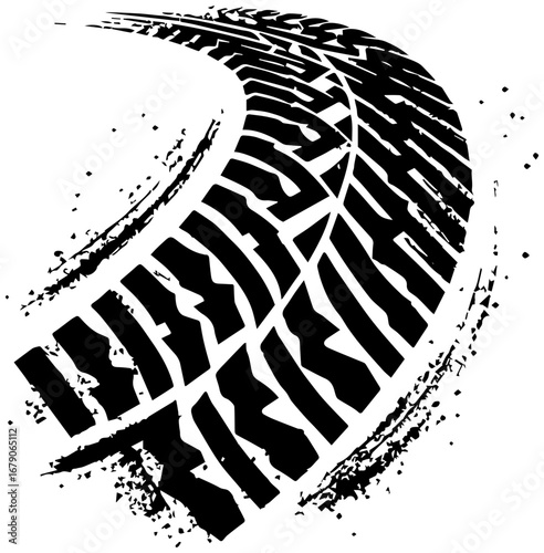 Dynamic tire track graphic captures motion and automotive power