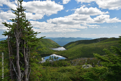 The Acropole des Draveurs Erables mountain in Hautes Gorges de la Riviere Malbaie National Park, Charlevoix Quebec Canada. SEPAQ. Moucherolle and Pic Macule lake.