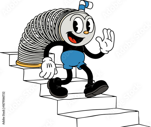 A Cheerful Slinky Walking Down Stairs
