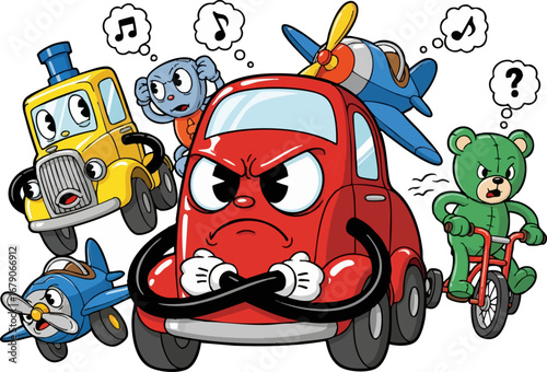 A Grumpy Toy Car in a Traffic Jam