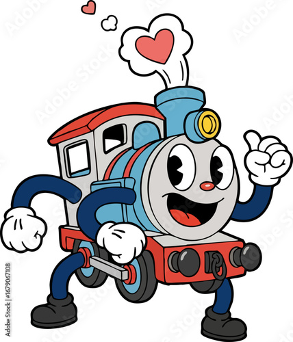 A Happy Toy Train Puffing Heart-Shaped Smoke