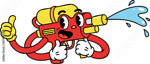 A Happy Water Pistol Squirting Water