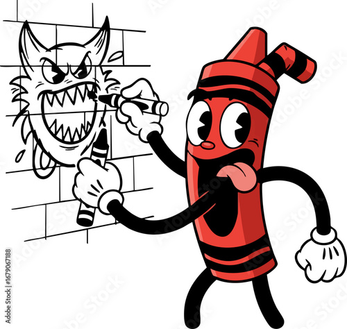 A Mischievous Crayon Drawing on a Wall