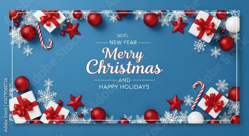 Wishing You a Merry Christmas and a Happy New Year with Gifts and Ornaments