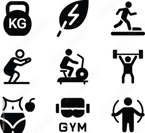 Diverse fitness and workout icons for health and exercise enthusiasts
