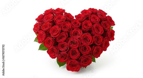 A Beautiful Heart Shape Arrangement of Fresh Red Roses with Green Leaves