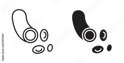 Blood vessel icon .thin pictogram of vein with molecules. Vector illustration with stroke and fill on a white background. 