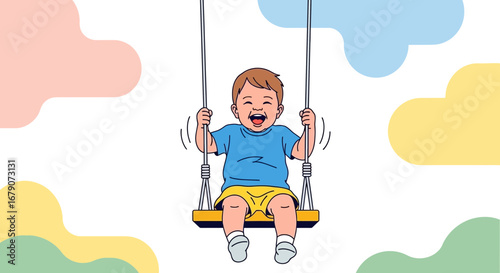 A Cheerful Child On A Swing, Joyful Moments, Playtime and Happy Childhood Moments