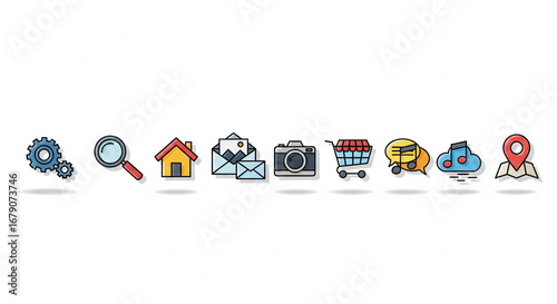 icon pack in a row on white background each ome unique 