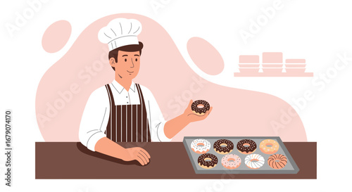 A Chef's Delight: Freshly Baked Donuts Perfect For Sweet Indulgence, Bakery Shop Illustration