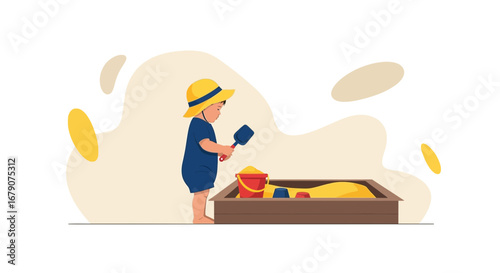 A Child's Joyful Exploration In A Sandbox With Beach Tools During Summer