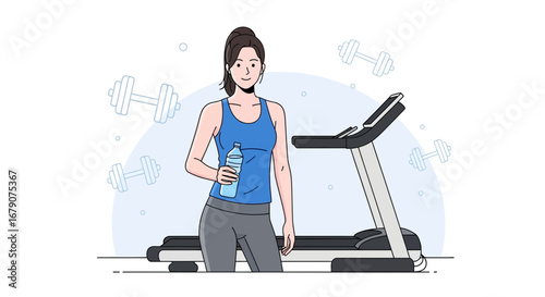 Young Woman Taking A Hydration Break After Treadmill Exercise To Improve Fitness