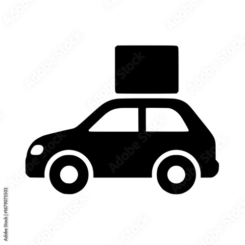 Black Silhouette Delivery Car with Roof Box Vector Isolated on White Background