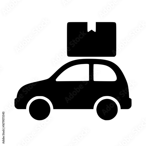 Black Silhouette Delivery Car with Roof Box Vector Isolated on White Background