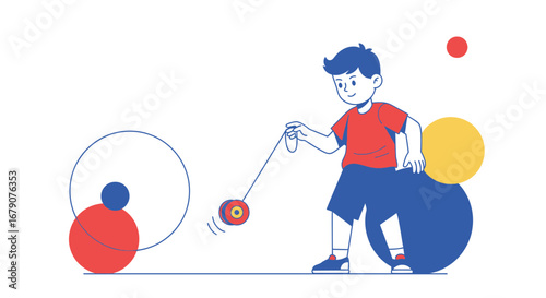 Youngster Demonstrating Yo-yo Play With Joy in Delightful Illustrated Vector Composition