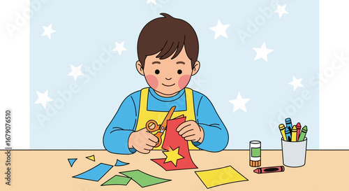 Youngster Engaged In Handicraft Activities, Celebrating Creativity And Learning Through Art