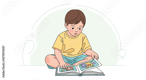 Youngster Engrossed In A Colorful Picture Book, Enjoying Quiet Time and Learning