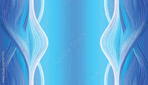 Luminous symmetrical abstract illustration with flowing blue energy waves on a gradient background