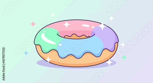 A Delicious Colorful Donut With Edible Glaze And Sparkling Stars Over Light Background