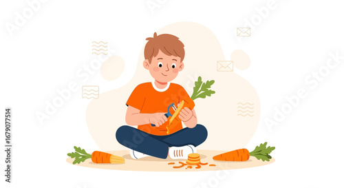 Youngster Joyfully Prepares Fresh Produce Illustrating Healthy Eating Habits And Lifestyle