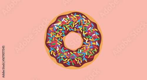 A Delicious Donut Covered In Chocolate Icing With Colorful Rainbow Sprinkles And Background
