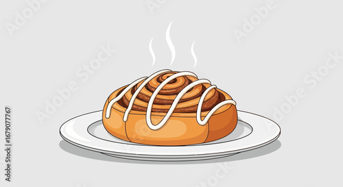A Deliciously Steaming Cinnamon Roll on a Plate in a Delectable Illustration