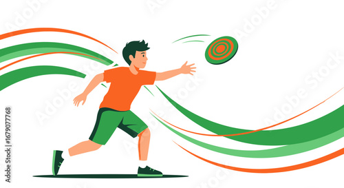 Youngster Playing Frisbee With Dynamic Lines Illustrating Motion And Sports Action