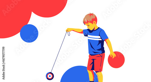 Youngster Playing With Yoyo Game Concept With Modern And Minimalist Design Style