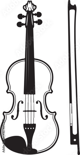 Classical Violin Silhouette Vector Icons   Full Instrument, Strings Detail, and Bow in Minimal Outline Style