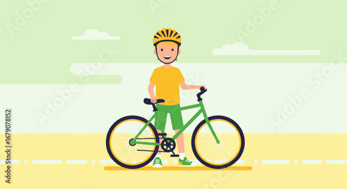 Youngster Smiling Beside His New Bicycle, Ready To Enjoy Bicycle Ride, Healthy Activity