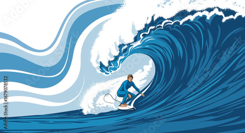 A Dynamic Surfer Skillfully Carving Through Ocean's Majestic Wave Silhouette