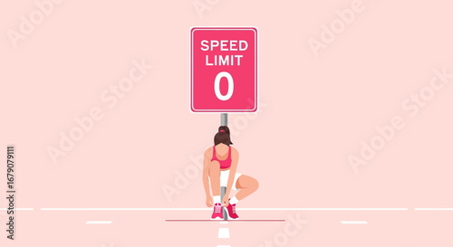 Zero Speed Limit Empowering Woman Preparing For Run Ahead For Healthy Life