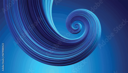 Abstract swirling blue wave with spiral vortex motion on a dynamic background for modern technology design