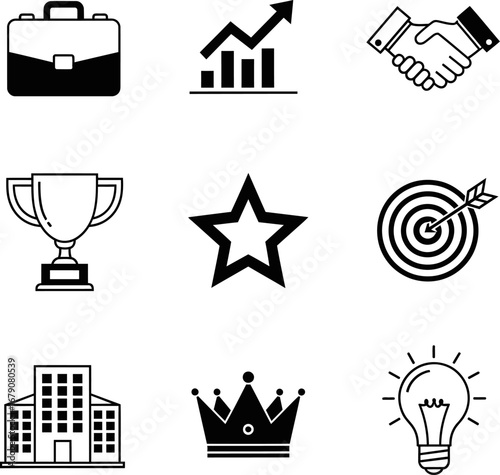 Business and Success Icons Representing Concepts and Ideas.