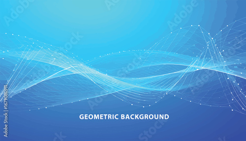 Dynamic blue abstract background with flowing wave lines and interconnected dots, representing digital connectivity and futuristic technology concepts