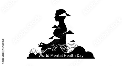 Vector art of silhouette of person meditating for world mental health day