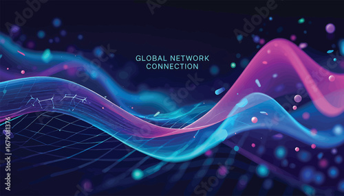 Abstract Global Network Connection Futuristic Data Flow Visualization