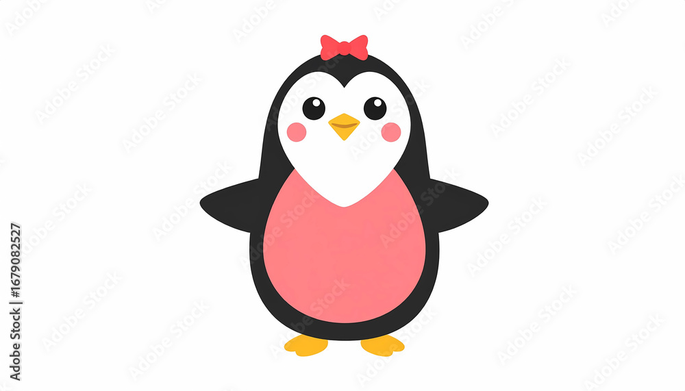 Obraz premium Cute Cartoon Style Adorable Penguin with Pink Bow Illustration