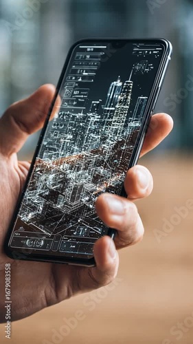 Wallpaper Mural A vertical close-up of a person's hand holding a transparent smartphone. Torontodigital.ca