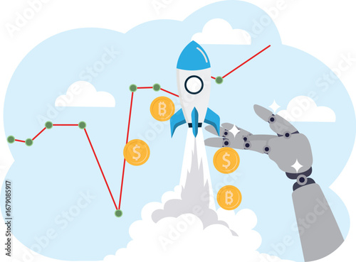 Start-up capital to launch a business project or business plan, a rocket in the palm of your hand to drive money into the sky