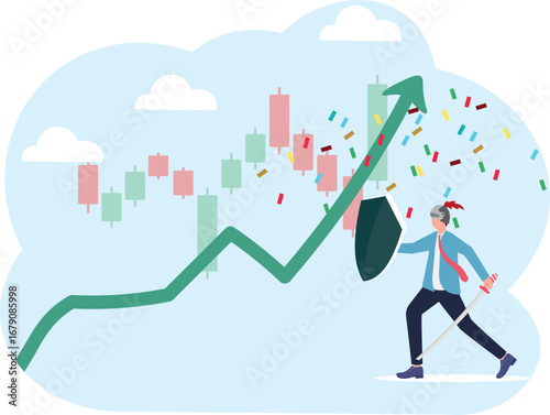 Success investment earn more profit or easy growing return mutual fund, make money from cryptocurrency trading or dream about being rich concept, businessman investor relax and sleep on growing graph.