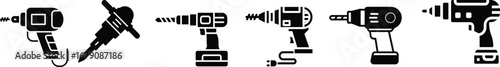 Drill machine icon set.Electric screwdriver glyph icon. Symbol, logo illustration. Vector graphics.hand drill icon design, flat style icon collection.