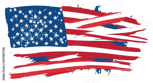Abstract Expression of Patriotism: An artistic interpretation of the American flag with dynamic brush strokes and bold colors conveying a sense of