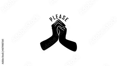 Please in Sign Language, black isolated silhouette
