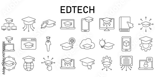 Edtech Line Editable Icons set. Vector illustration in modern thin line style icons Isolated on transparent background.