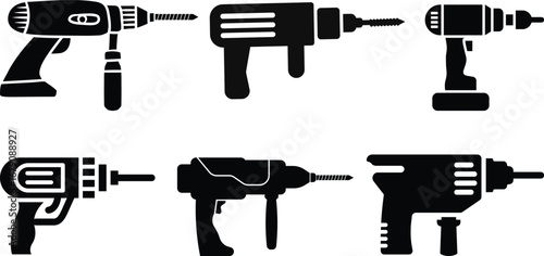 Drill machine icon set.Electric screwdriver glyph icon. Symbol, logo illustration. Vector graphics.hand drill icon design, flat style icon collection.